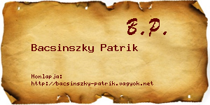 Bacsinszky Patrik névjegykártya